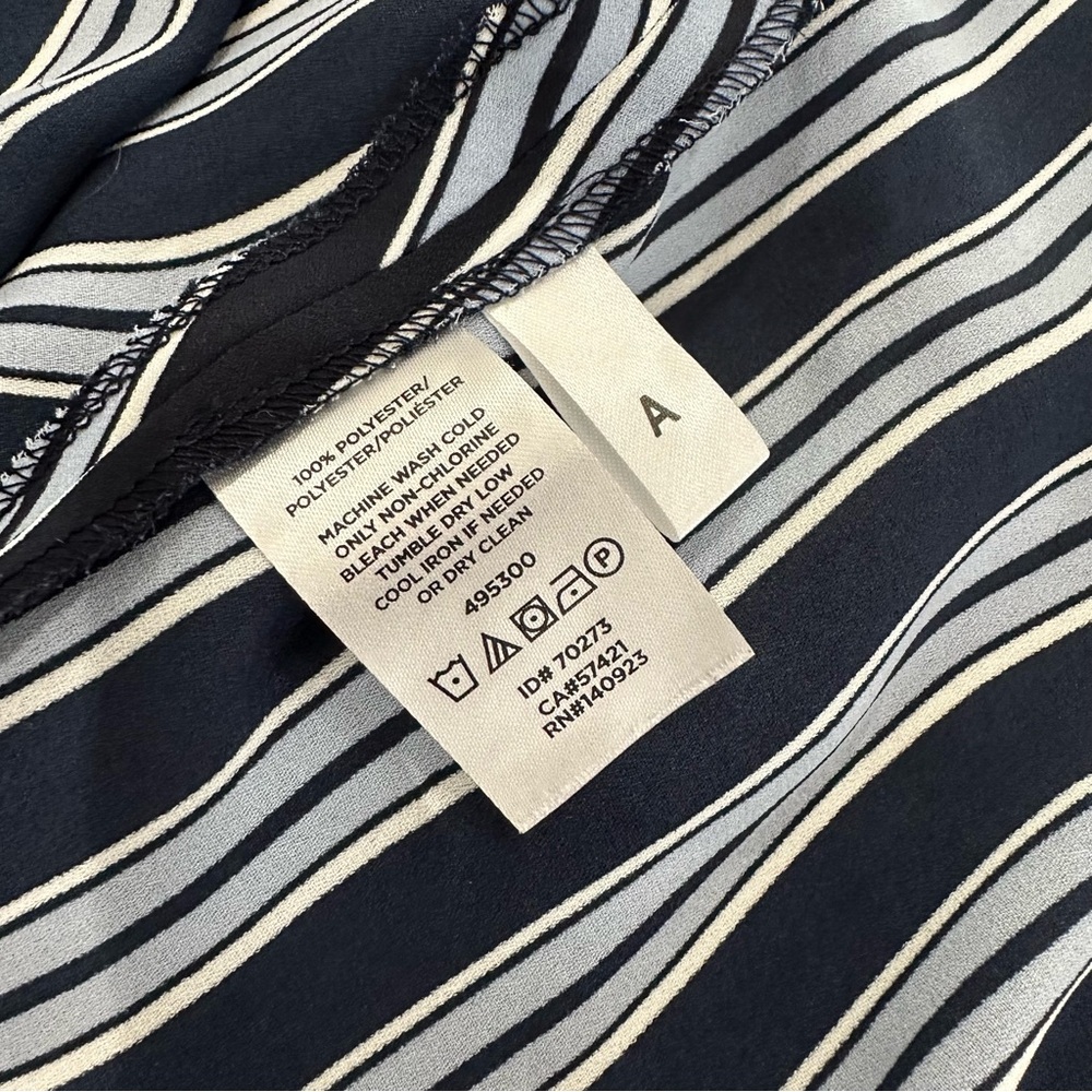 LOFT Navy and Light Blue Striped Wrap Blouse - Picture 8 of 9